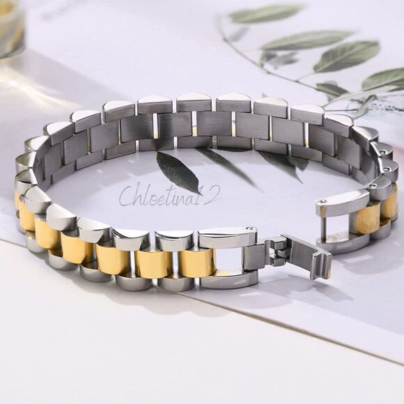 New ChunkyâGold/SilverâChainâLinkâBracelet - Picture 2 of 16